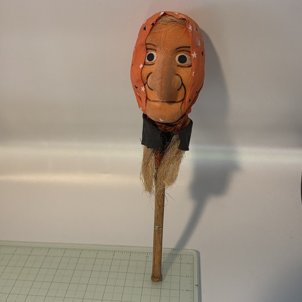 Vintage Halloween Witch On A Stick Decoration 13.5" See Details